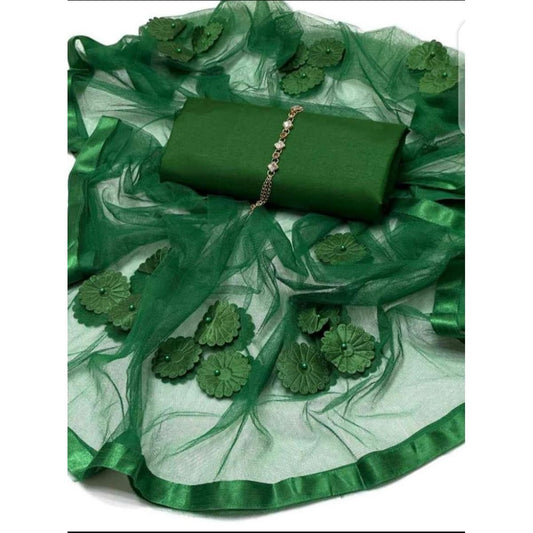 Rubika Fashion Most Hit Unstitched 3 Piece Collection Katan Silk Plain Shirt & Trouser With Net Dupatta For Women Dress for women